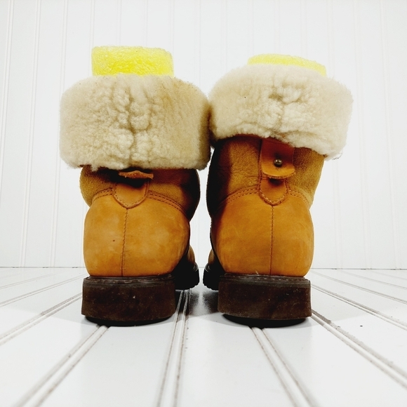 Rockport Tan Brown Leather Fold Over Fur Trim Ankle Boots D369 - Picture 6 of 13